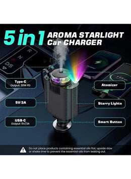Premium 5-in-1 Car Charger | Star Light & Multi-Function Adapter